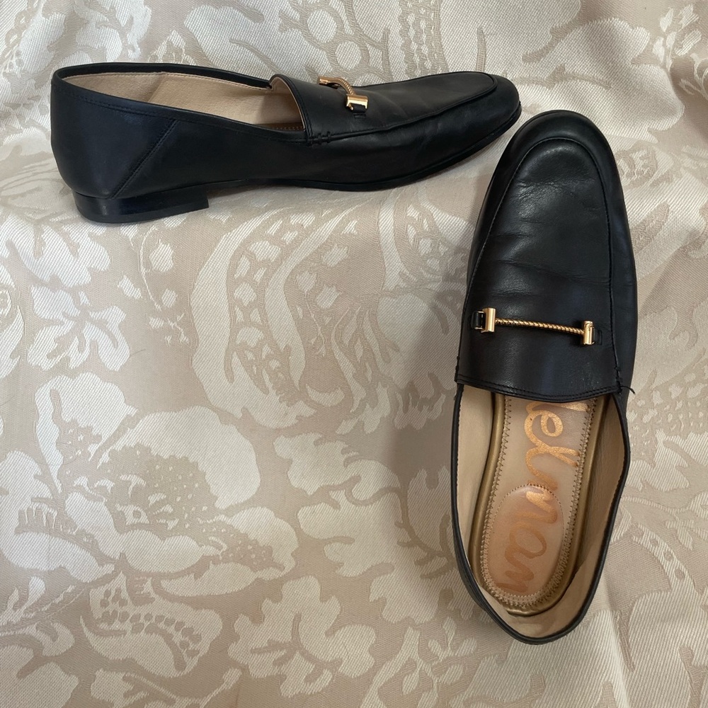Black Leather Loafers with Gold Accent - Picture 5 of 6